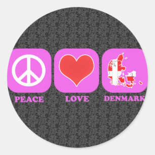 Peace Love Denmark Classic Round Sticker