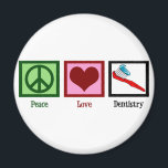Peace Love Dentistry Magnet<br><div class="desc">Remember to brush! A cute peace sign, heart, and toothbrush with toothpaste to help remind you about dental hygiene.</div>