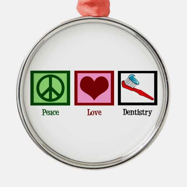 Peace Love Dentistry Metal Tree Decoration (Front)