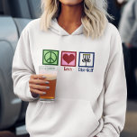Peace Love Disc Golf Hoodie<br><div class="desc">A cute disc golfing Christmas gift featuring a peace sign,  heart,  and flying disc golf baskets used by a golfer. Cool disc golf course present.</div>