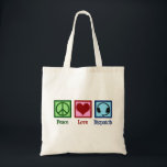 Peace Love Dispatch Operator Dispatcher Tote Bag<br><div class="desc">Peace Love Dispatch Operator gift with a peace sign,  heart,  and a pair of headphones for a dispatcher.</div>