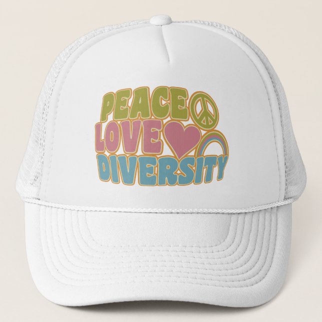 PEACE LOVE DIVERSITY hat – choose colour (Front)