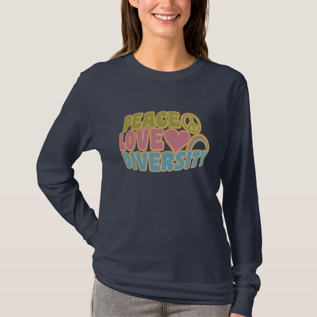 PEACE LOVE DIVERSITY shirt – choose style & colour (Front)