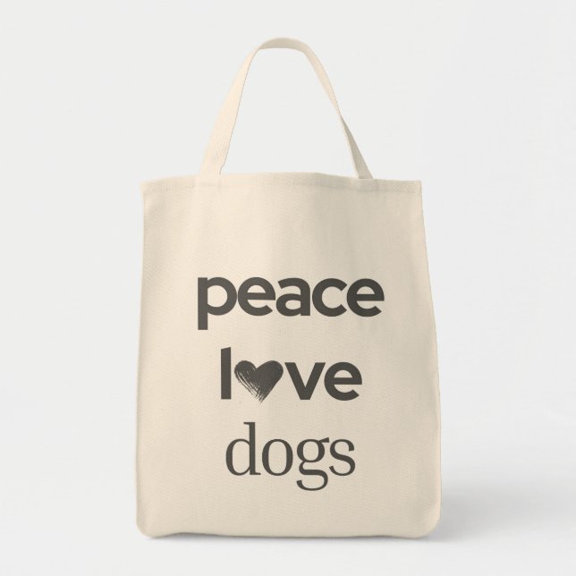 Peace Love Dogs | Black Dog Lover Modern Graphic Tote Bag (Front)
