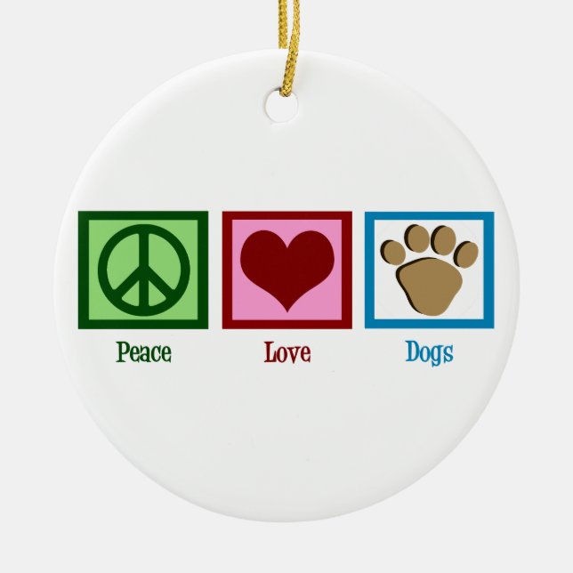 Peace Love Dogs Ceramic Tree Decoration (Front)