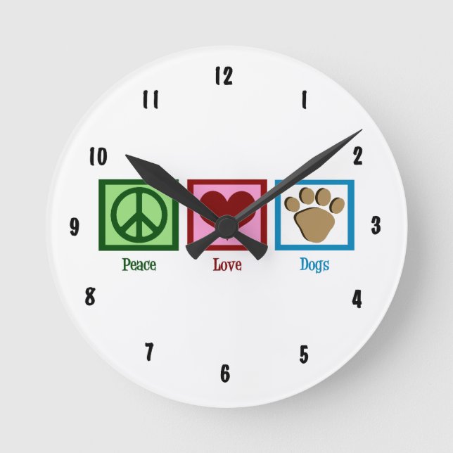 Peace Love Dogs Cute Vet Clinic Round Clock (Front)