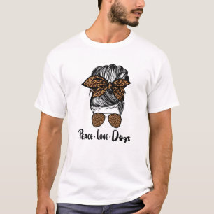 Peace Love Dogs Funny Leopard Messy Bun Dog Paw Pe T-Shirt