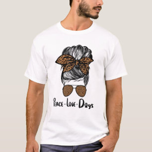 Peace Love Dogs Funny Leopard Messy Bun Dog Paw Pe T-Shirt