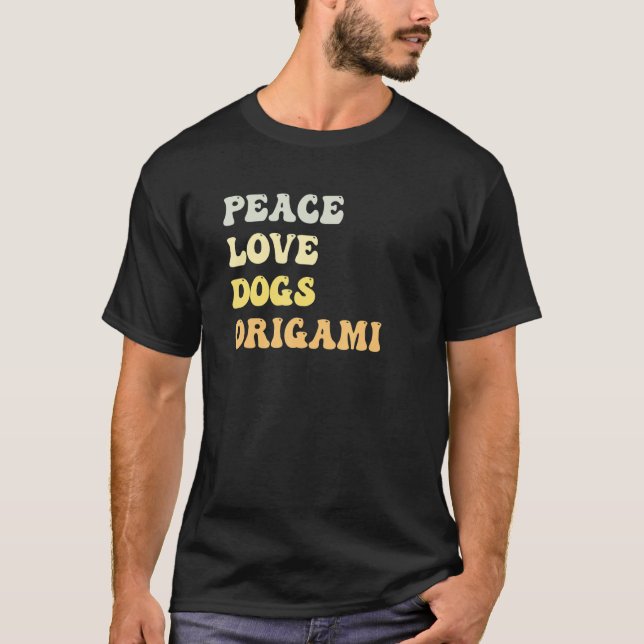 Peace Love Dogs Origami  Retro T-Shirt (Front)