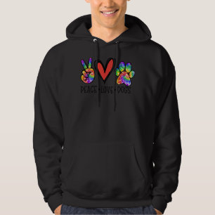 Peace Love Dogs Paws Tie Dye Rainbow Animal Rescue Hoodie