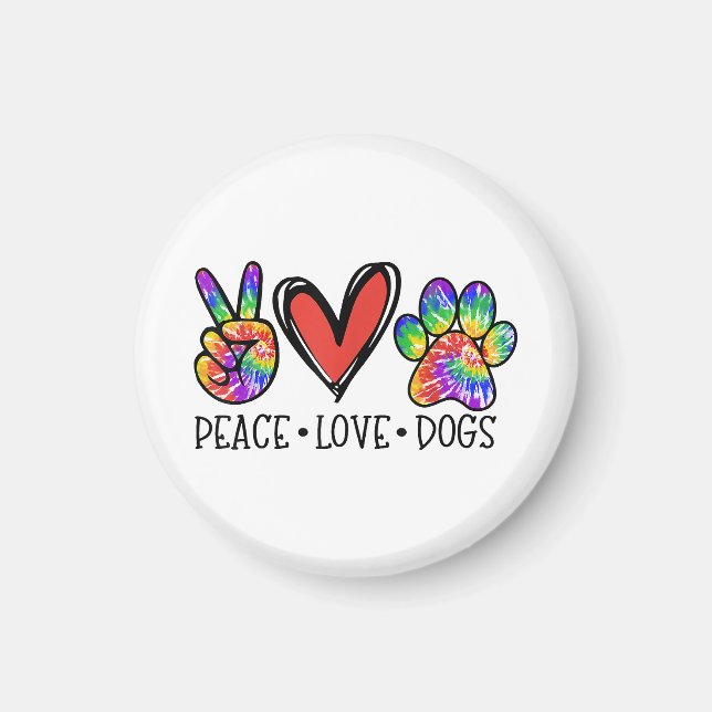 Peace Love Dogs Paws Tie Dye Rainbow Animal Rescue Magnet (Front)