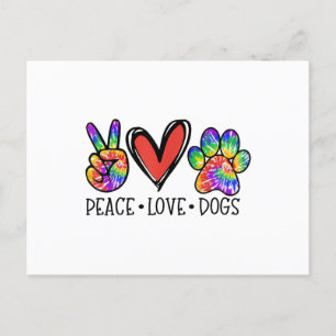 Peace Love Dogs Paws Tie Dye Rainbow Animal Rescue Postcard