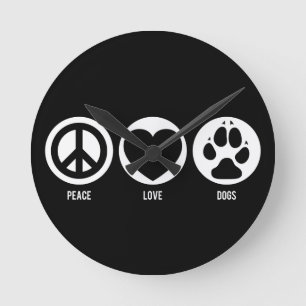Peace Love Dogs Round Clock