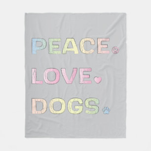 Peace Love Dogs with Paw Print and Heart Fleece Blanket