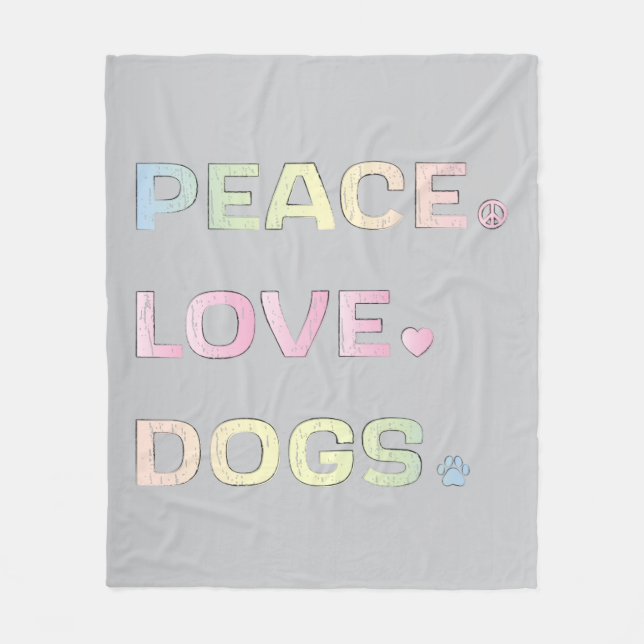 Peace Love Dogs with Paw Print and Heart Fleece Blanket (Front)