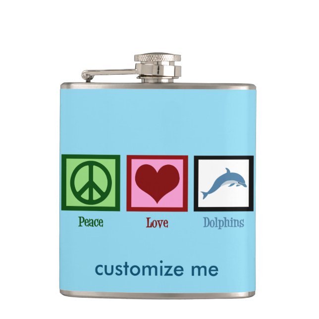 Peace Love Dolphins Custom Blue Hip Flask (Front)