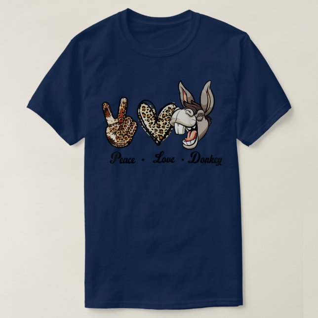 Peace Love Donkey Gray Donkey Farmer  T-Shirt (Design Front)