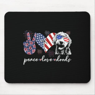 Peace Love Doods Goldendoodle Usa Flag Doodle 4th Mouse Mat