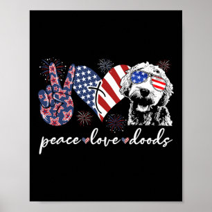 Peace Love Doods Goldendoodle Usa Flag Doodle 4th  Poster