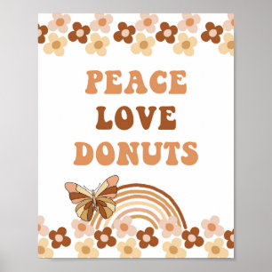 Peace Love Doughnuts Groovy Retro Party Sign