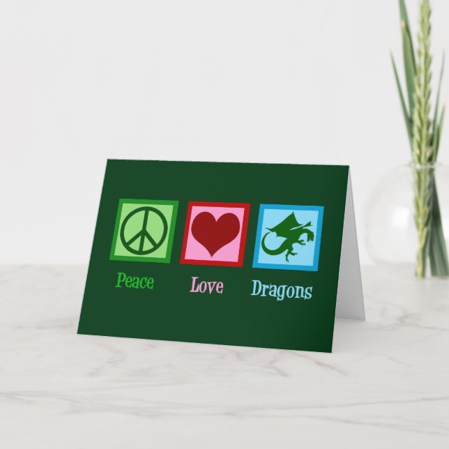 Peace Love Dragons Fantasy Christmas Green Holiday Card (Front)