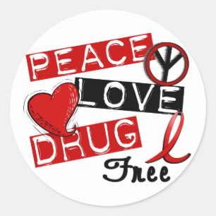 Peace Love Drug Free Classic Round Sticker