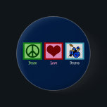 Peace Love Drums Cool Blue Drummer 6 Cm Round Badge<br><div class="desc">A cool drummer button for a boy or girl who likes to rock out on a drum set. I like playing the drums. I'm a rocker who plays rock and roll music in a band.</div>
