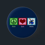 Peace Love Drums Cool Blue Drummer 6 Cm Round Badge<br><div class="desc">A cool drummer button for a boy or girl who likes to rock out on a drum set. I like playing the drums. I'm a rocker who plays rock and roll music in a band.</div>