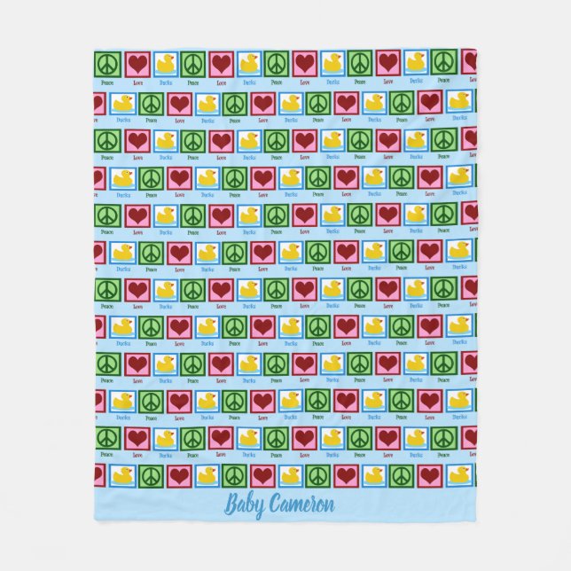 Peace Love Ducks Cute Custom Baby Fleece Blanket (Front)