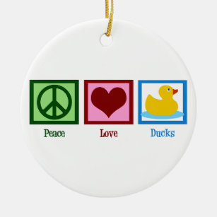 Peace Love Ducks Cute Duck Mascot Christmas Ceramic Tree Decoration