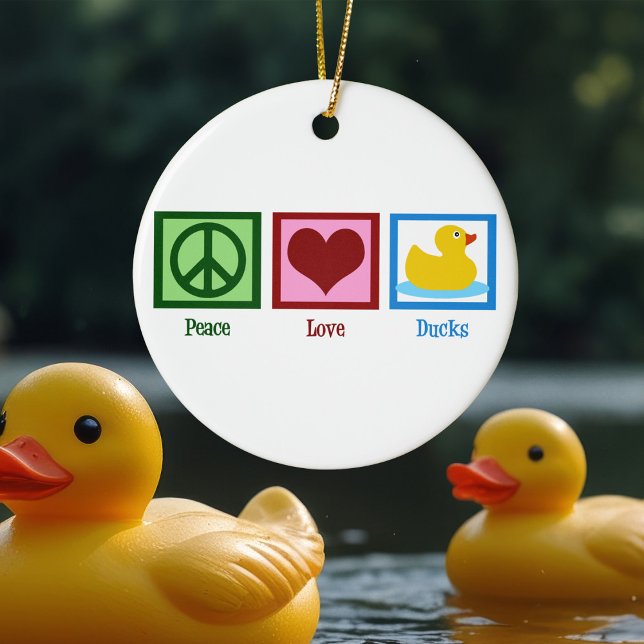 Peace Love Ducks Cute Duck Mascot Christmas Ceramic Tree Decoration (Creator Uploaded)