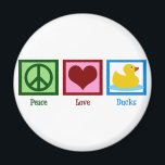 Peace Love Ducks Magnet<br><div class="desc">Perfect pretty gift for someone who loves ducks or baby friendly presents. A green peace sign, redheart, and a cute yellow rubber ducky.</div>