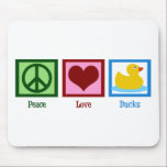 Peace Love Ducks Mouse Mat<br><div class="desc">Perfect pretty gift for someone who loves ducks or baby friendly presents. A green peace sign, redheart, and a cute yellow rubber ducky.</div>