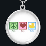 Peace Love Ducks Silver Plated Necklace<br><div class="desc">A peace sign,  heart,  and a cute duck. I love pretty duck gifts.</div>