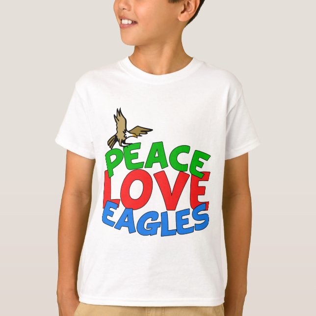 Peace Love Eagles Cool Bald Eagle Kids T-Shirt (Front)