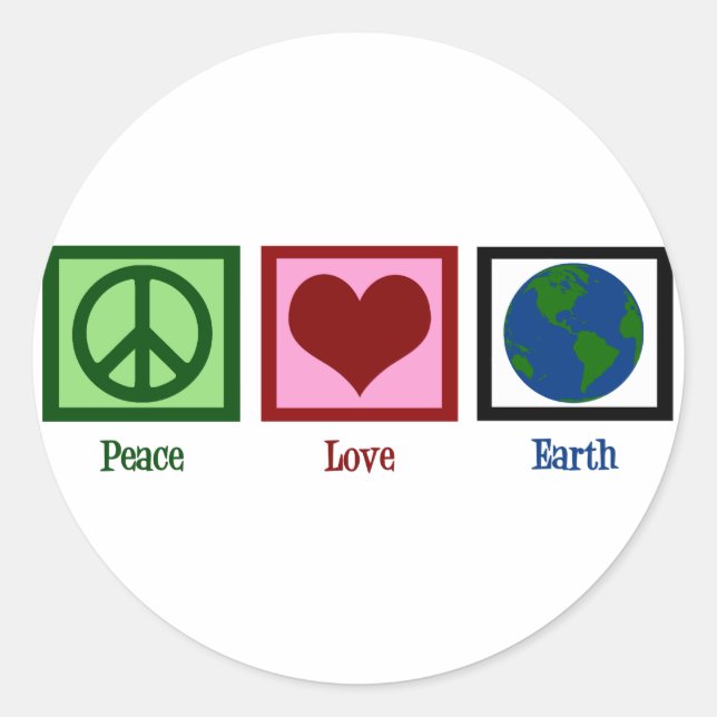 Peace Love Earth Classic Round Sticker (Front)