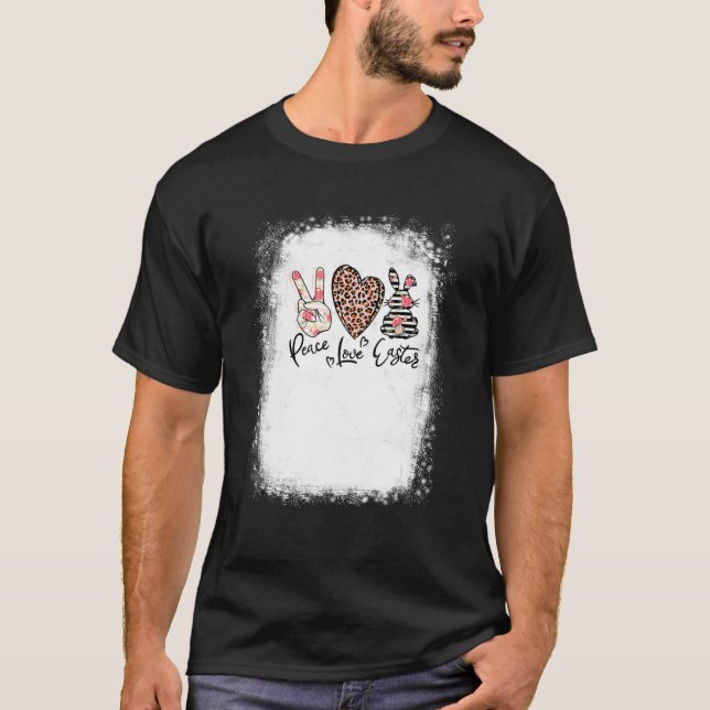 Peace Love Easter Bunny Leopard Graphic Easter Day T-Shirt (Front)