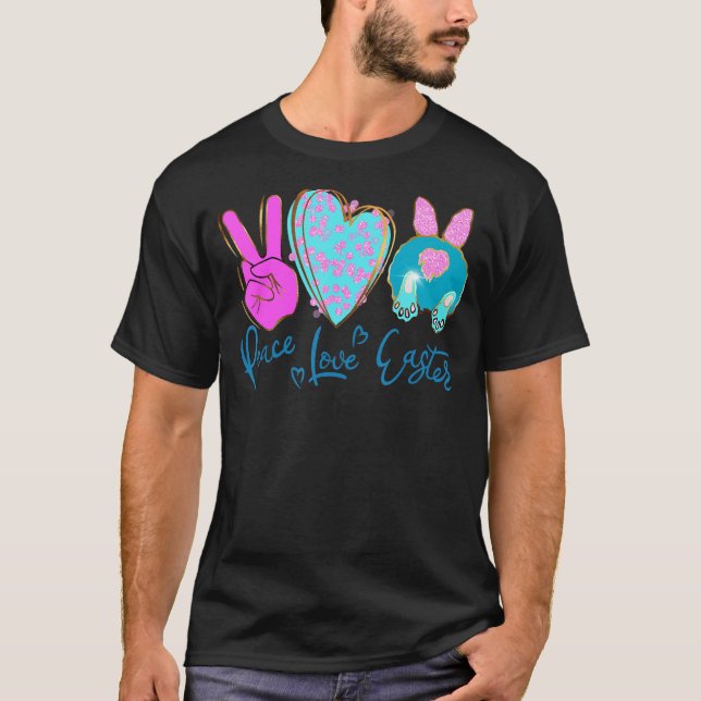 Peace Love Easter Bunny Leopard Graphic Easter Day T-Shirt (Front)