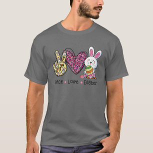 Peace Love Easter Leopard Bunny Egg Basket Women K T-Shirt
