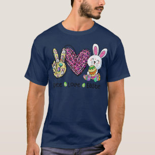 Peace Love Easter Leopard Bunny Egg Basket Women K T-Shirt