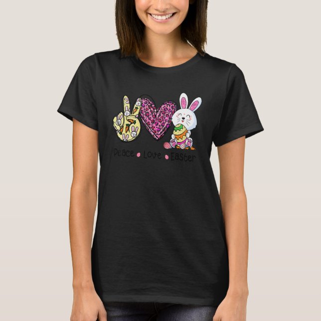 Peace Love Easter Leopard Bunny Egg Basket Women K T-Shirt (Front)