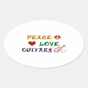 Peace Love Electric Guitars rainbow Oval Sticker