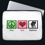 Peace Love Elephants Laptop Sleeve<br><div class="desc">A cute elephant gift with a pretty peace sign,  heart,  and a blue square around a lovely elephant silhouette.</div>