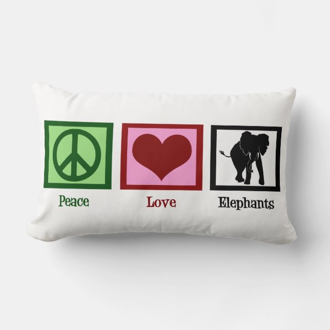 Peace Love Elephants Lumbar Cushion (Front)