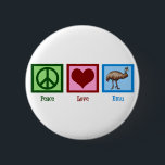 Peace Love Emu 6 Cm Round Badge<br><div class="desc">I love Emu. They are pretty weird birds. A peace sign,  heart,  and an emu bird.</div>