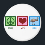 Peace Love Emu Magnet<br><div class="desc">I love Emu. They are pretty weird birds. A peace sign,  heart,  and an emu bird.</div>