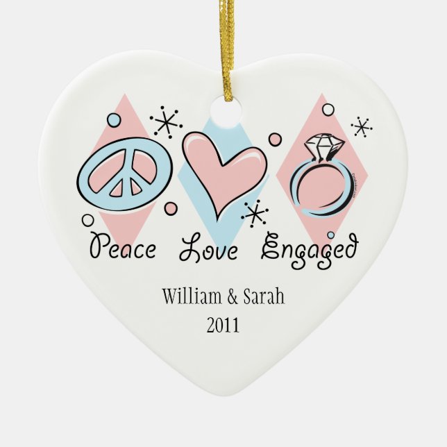 Peace Love Engaged Personalised Ornament (Front)