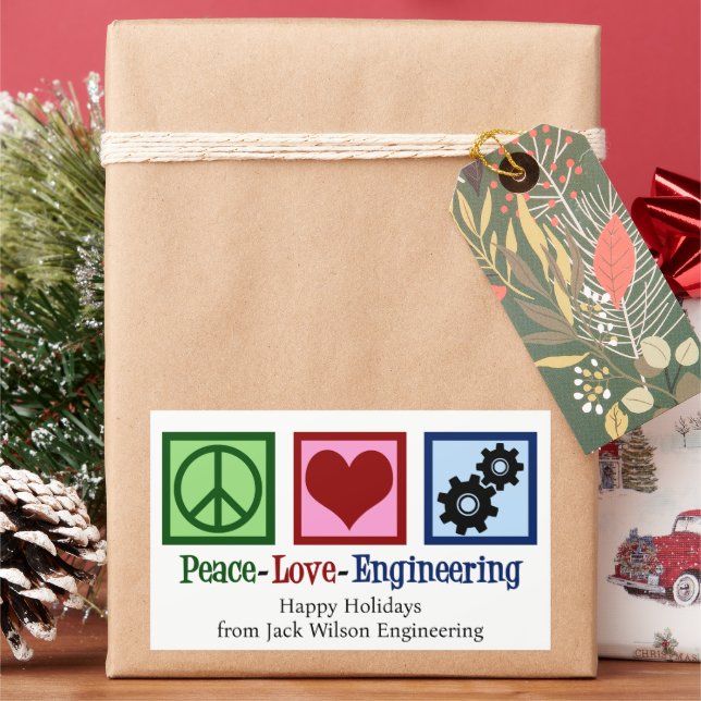 Peace Love Engineering Company Custom Christmas Rectangular Sticker (Holiday)