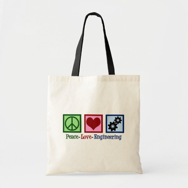 Peace Love Engineering Cute Engineer Gears Tote Bag (Front)