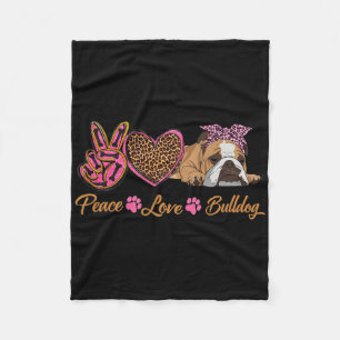 Peace Love English Bulldog Funny Puppy Dog Mum Mot Fleece Blanket